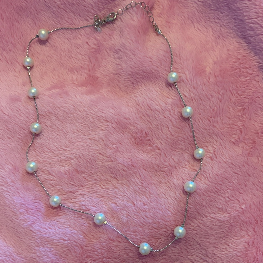 Target Silver Necklace with White Pearls